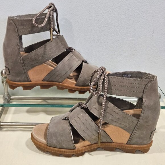 Sorel Joanie II NL3223-365 Open Toe Cut Out Hi Wedge Heel Sandals Taupe Size 8.5 - Picture 3 of 8